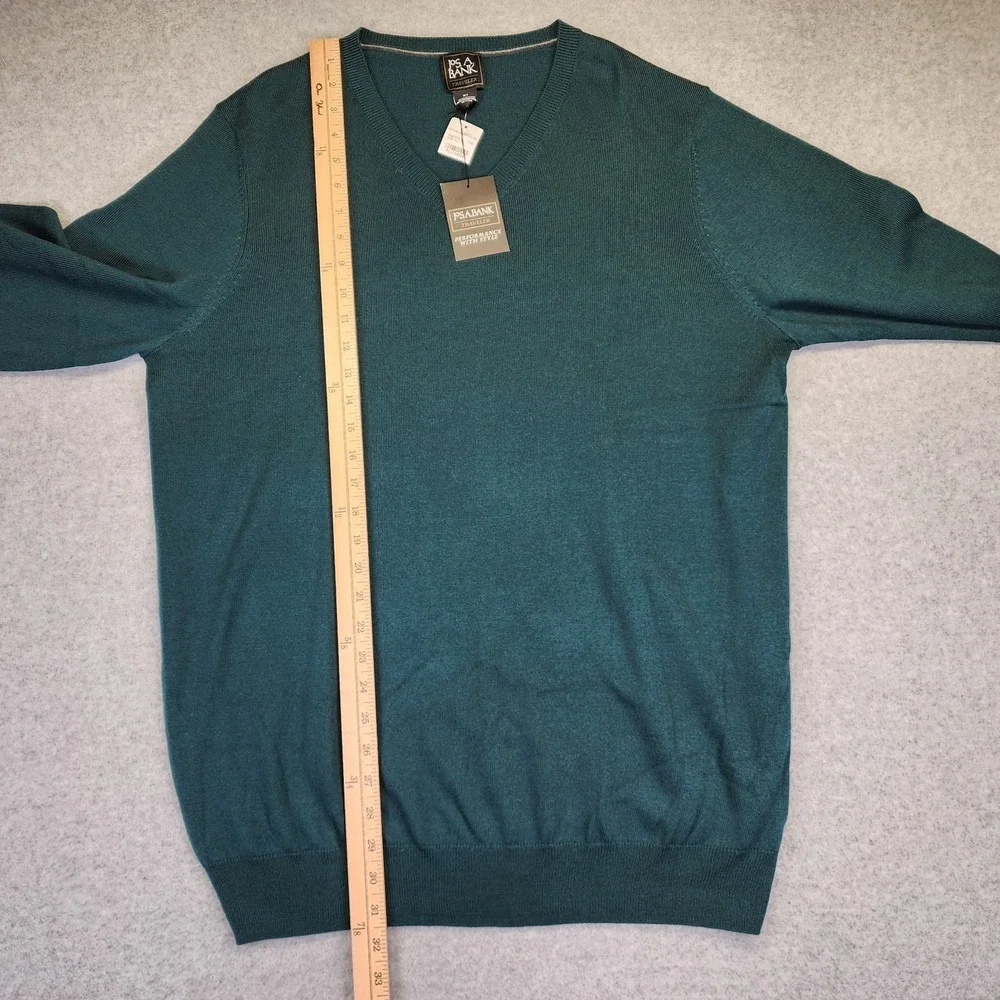 Jos A Bank Traveler‎ Mens XLT 100% Merino Wool V Neck Green Sweater Classic